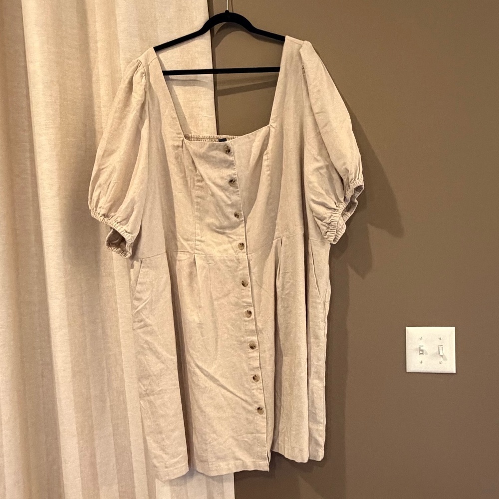 NWT Old Navy Plus 4X Linen Cream Puff Sleeve Mini Dress, Vacation, Boho, Size 4X